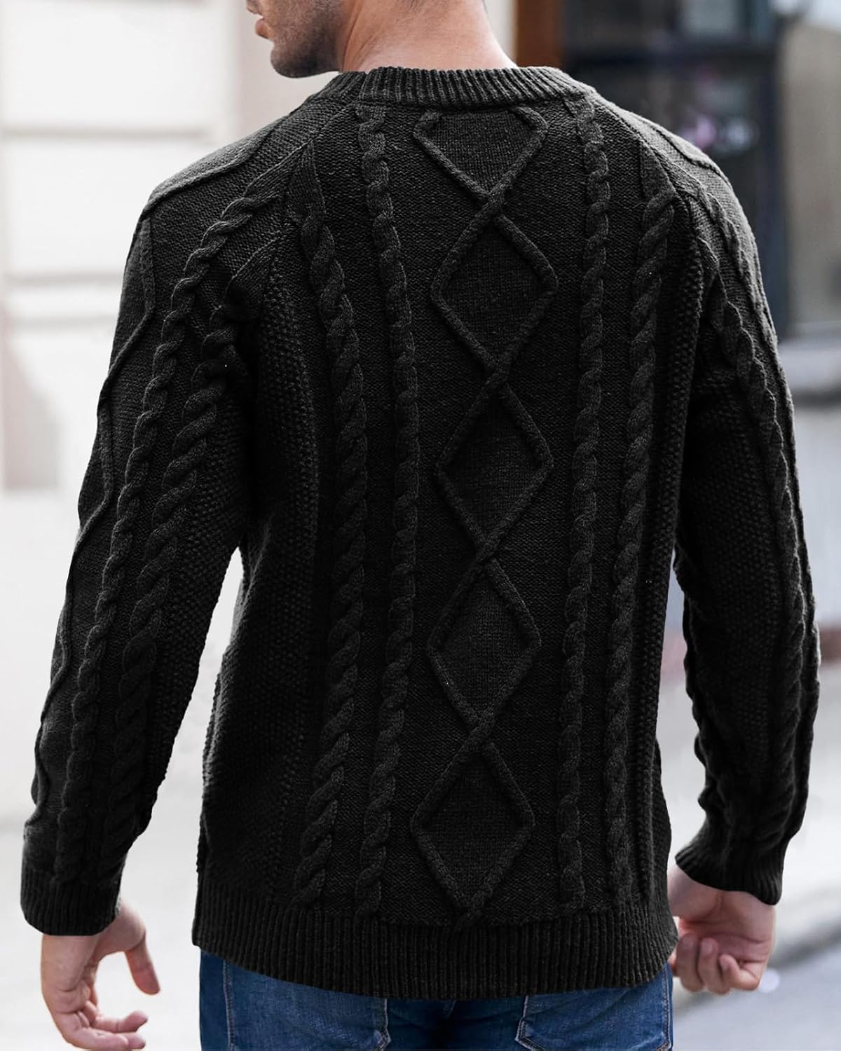 Mens Cable Knit Pullover Sweater Winter Crew Neck Long Sleeve Ribbed Vintage Sweaters - Image 4