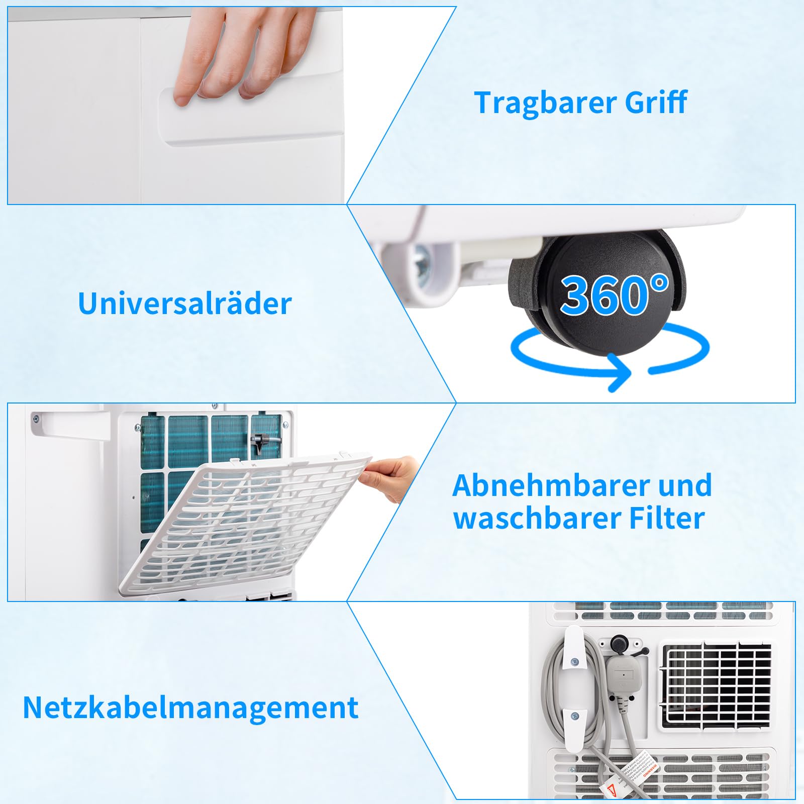 LEADZM Mobile Klimagerät 10000BTU 1120W bis 32㎡ Abluftschlauch | Kompakte mobile Klimaanlage für Wohnzimmer Büros