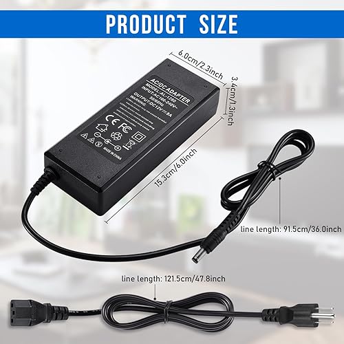 Miniatura 2 de TOBWOLF Adaptador de fuente de alimentación de 3 clavijas CC 12V 8A, 96W AC 100V-240V a DC 12V 8A Transformador, Adaptador de conmutación de 12V-8A