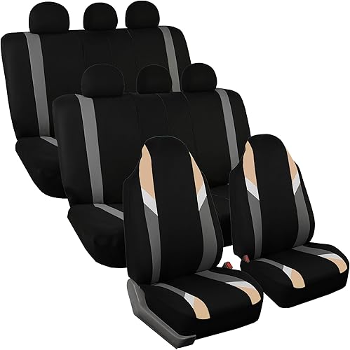 FH Group FB133128 - Fundas de asiento de tres filas, color beigenegro, de alta calidad se adaptan a la mayoría de los automóviles, camiones, SUV o