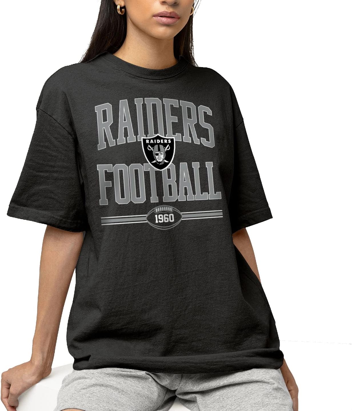Hybrid Sports NFL Football Arch - Men's and Women's Short Sleeve T-Shirt - Size X-Large Las Vegas Raiders - Black - Image 2