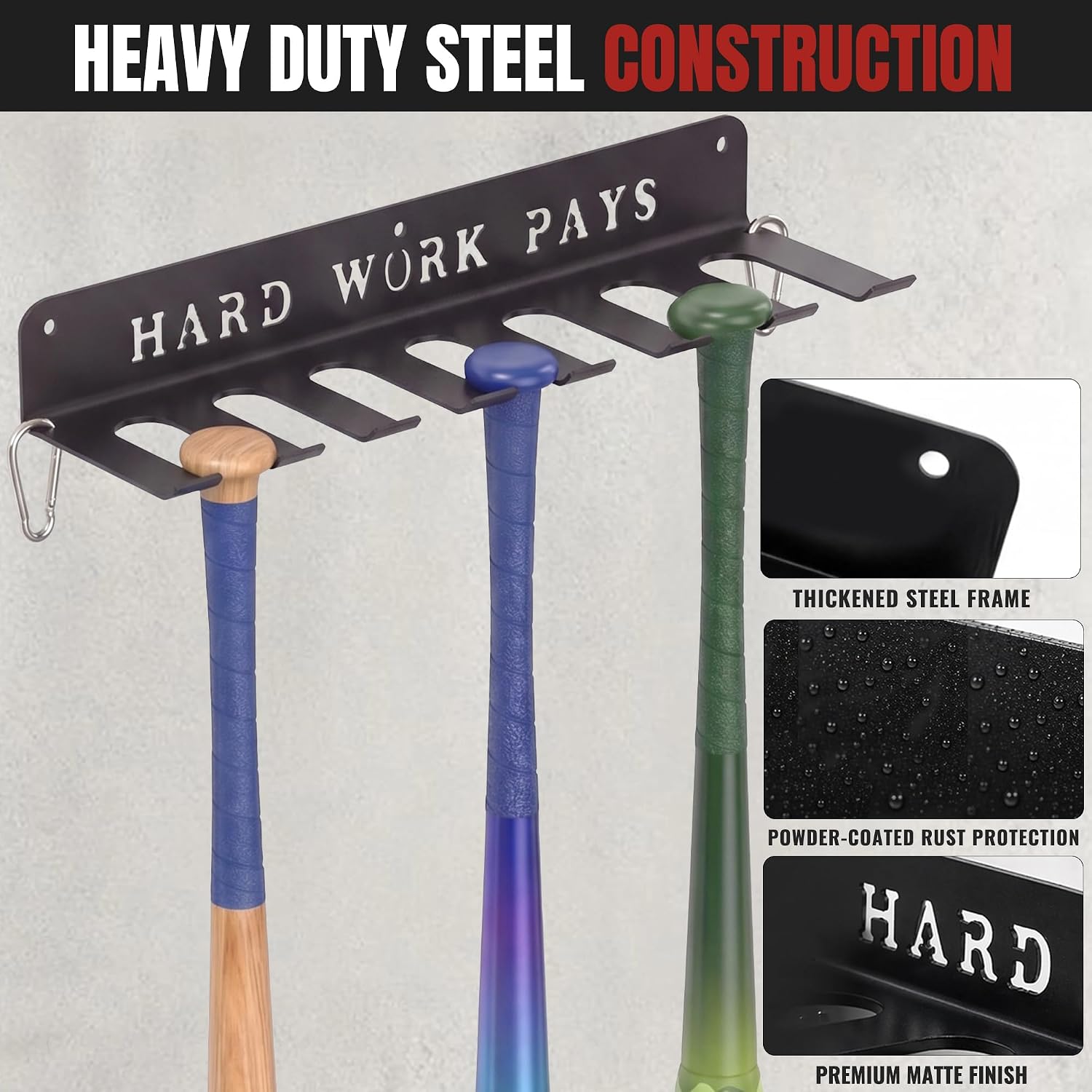 Baseball Softball Rack,3 Pack Metal Baseball Bat Wall Mount Rack, Softball Bat Storage & Display Hanger
