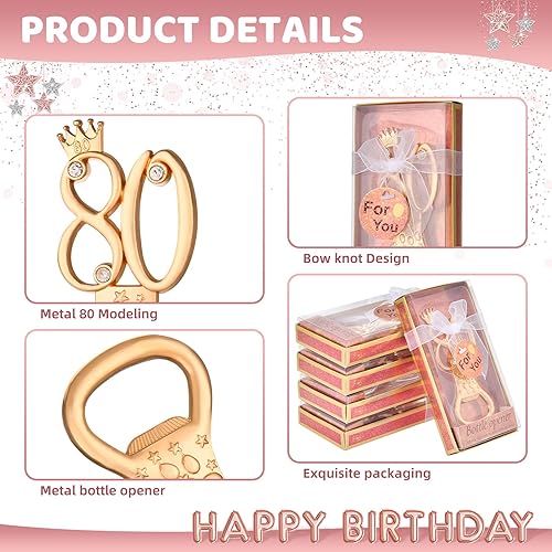 Miniatura 3 de 24 cajas de abrebotellas con temática de oro rosa para cumpleaños número 80, regalos de fiesta de boda, recuerdos de fiesta de cumpleaños o