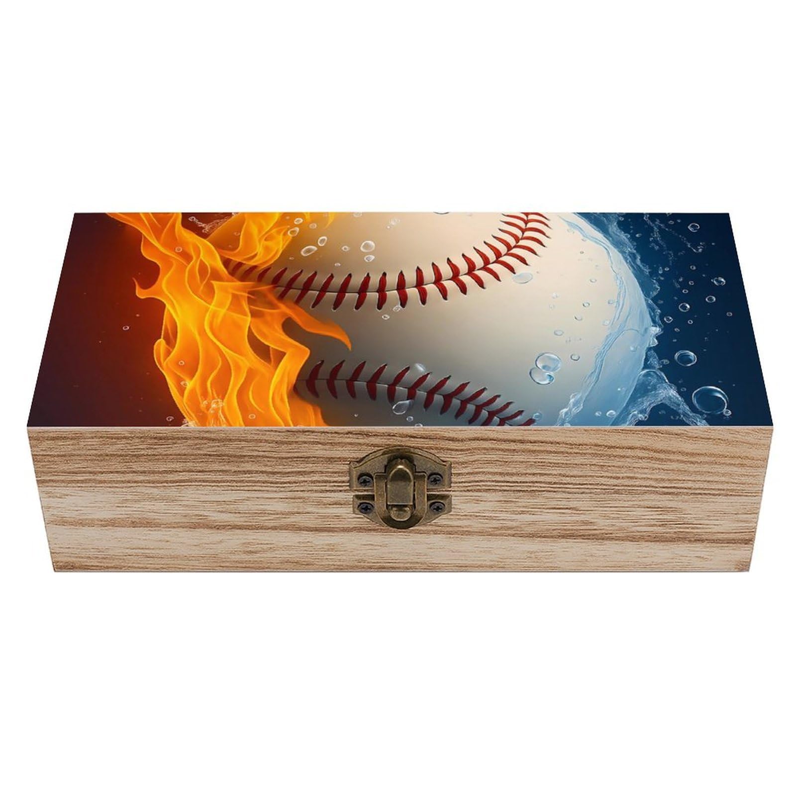 HLBSDM Fire And Water Baseball Retro Wooden Storage Box Jewelry Art Gift Boxs Decorative Keepsake Boxes