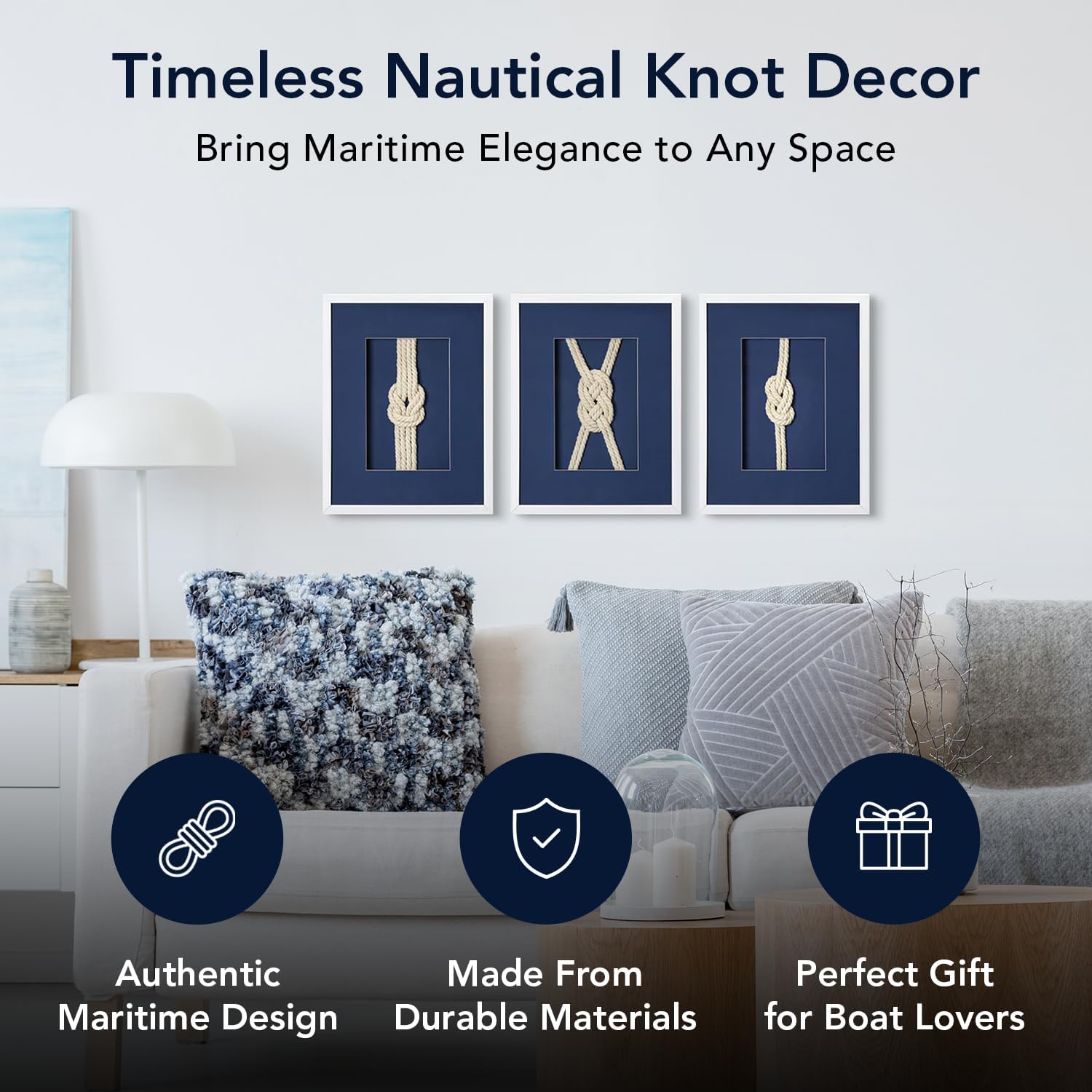 American Art Decor Naut Shore Framed Wall Decor Knots - 14" H x 11" L