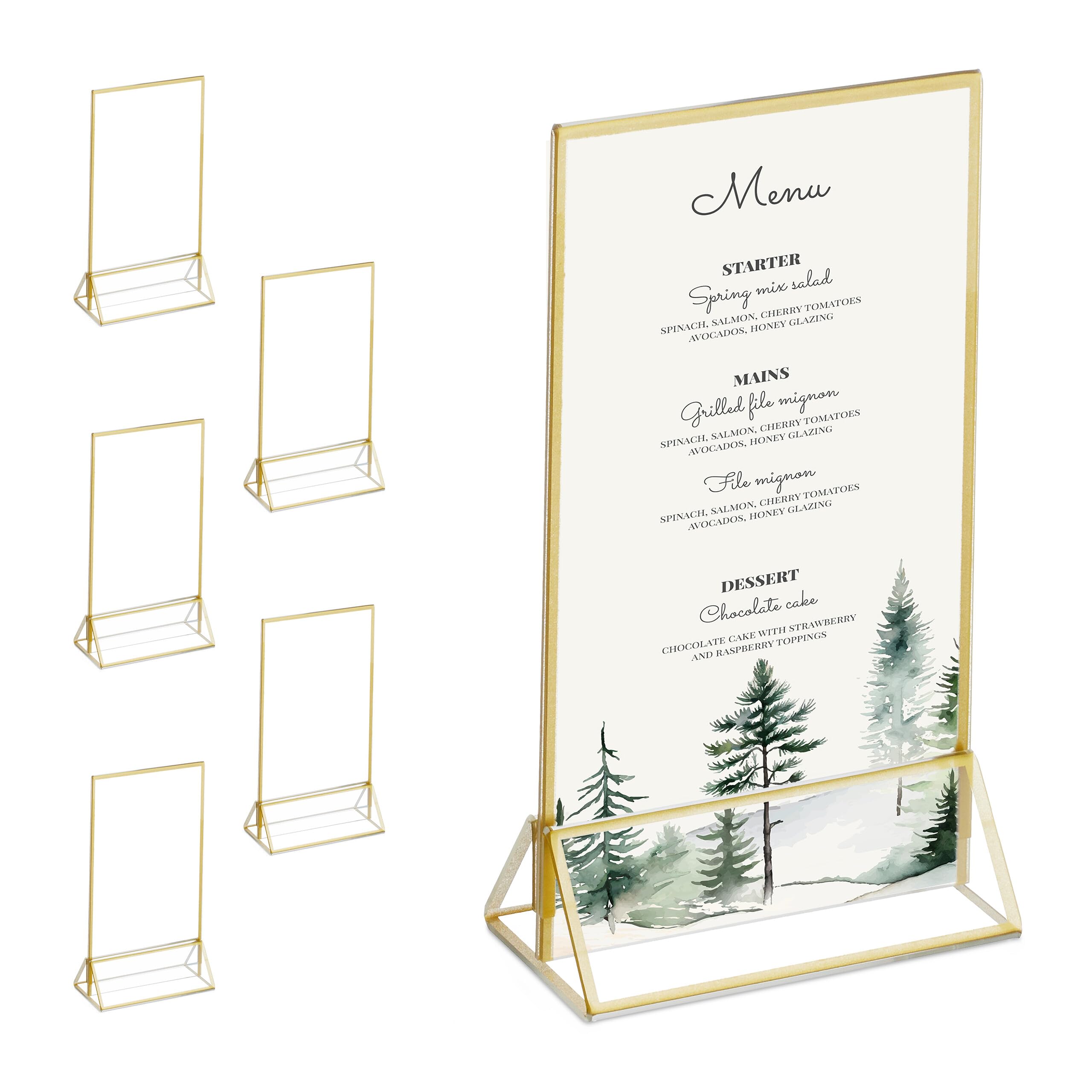 Présentoir de table acrylique de qualité supérieure avec base en métal doré A6