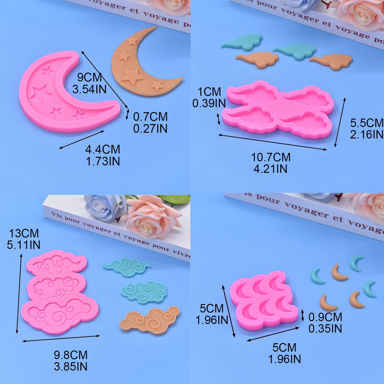 Set Di 4 Stampi In Silicone Per Torte E Cioccolato - Forme Di Stelle, Luna E Nuvole - Per Pasta Di Zucchero E Fondente - 2