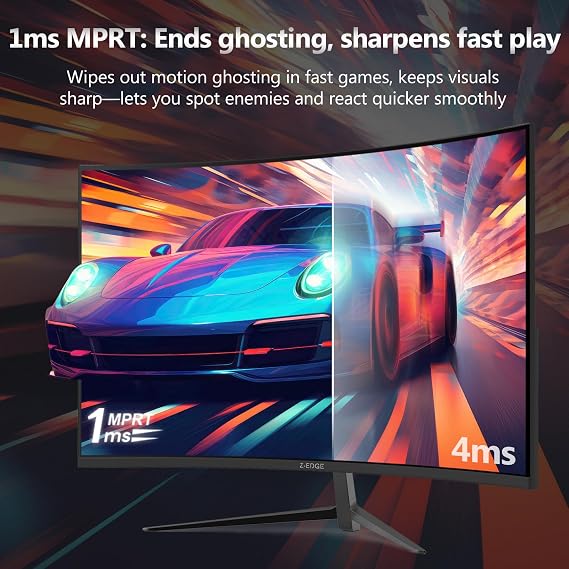 Z-Edge 24 inch Gaming Monitor, 200Hz 165Hz Curved 1650R Computer Monitor, FHD 1080P, Ultra-Fast MPRT 1ms Curved Monitor, 300nits, 16.7M Colors, UG24 1X DP 1.4 Port and 1X 2.0 HDMI Port