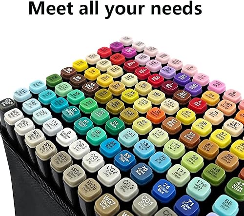 ALARYOD Marcadores de tinta de pincel de alcohol de 60 colores, marcadores de doble tono de piel, marcadores de boceto permanentes para adultos y