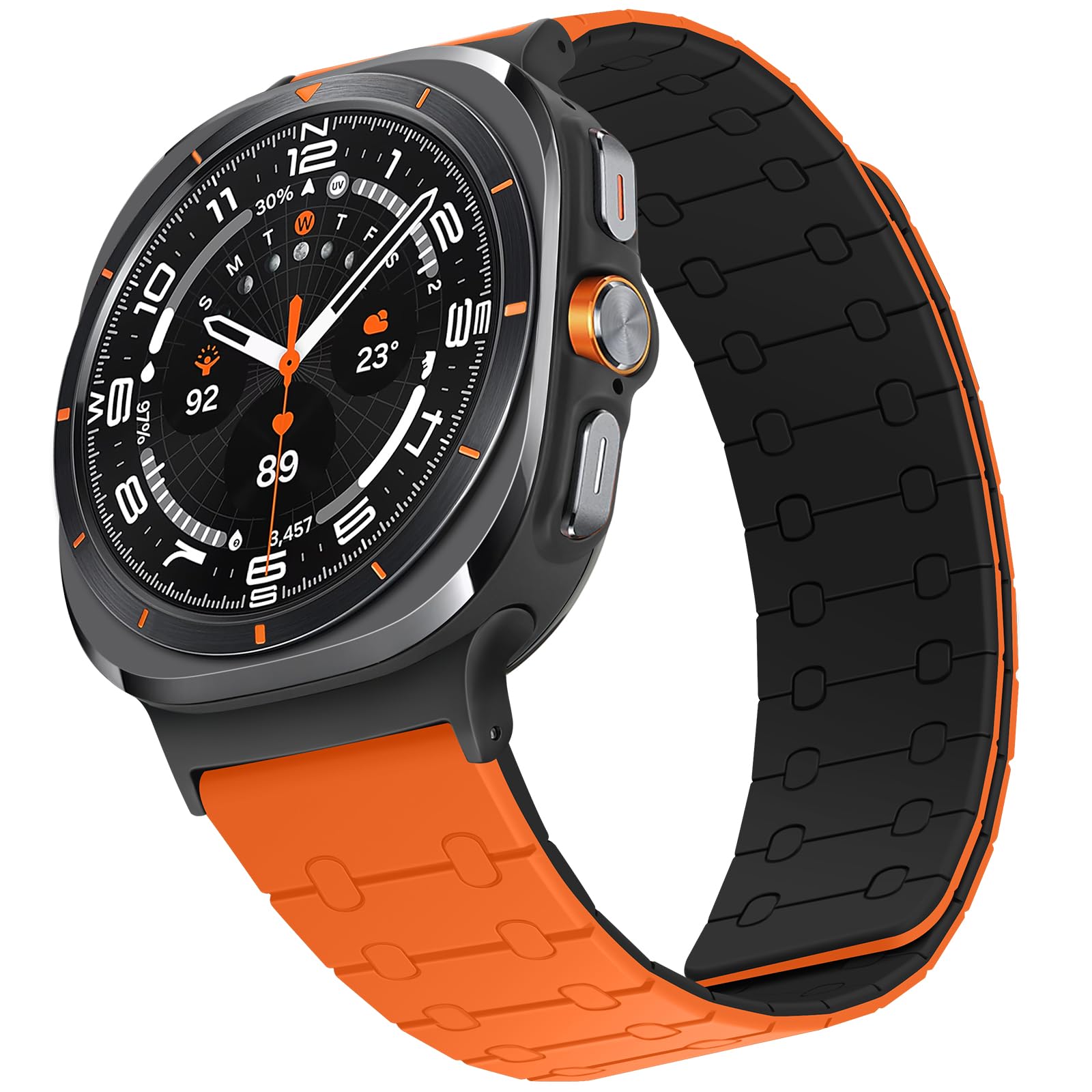 ZZDZZ Magnetic Band Compatible with Samsung Galaxy Watch Ultra 2/Ultra (2025/2024) Band 47mm, 22mm Silicone Sport Strap for Women Men, Orange/Black