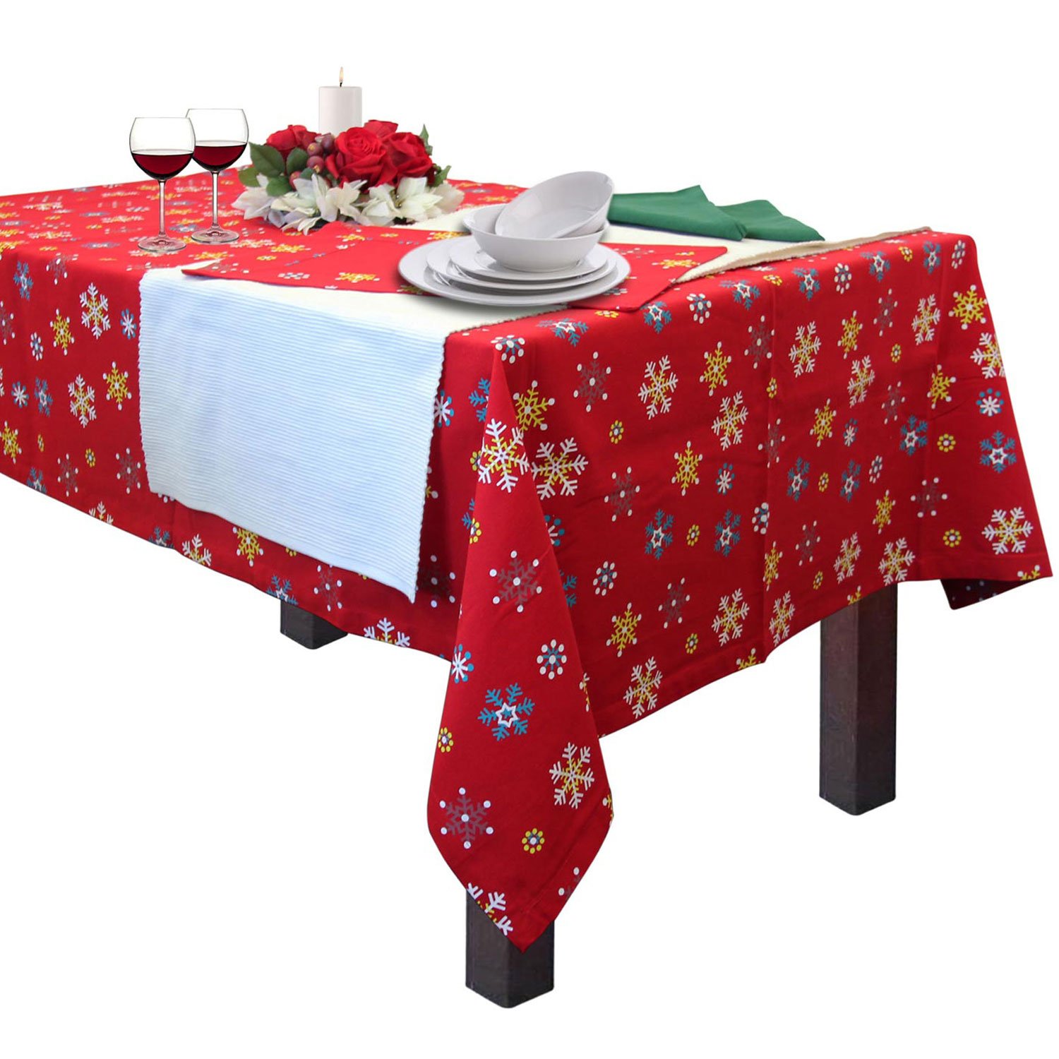 Homescapes Unisex Red Snowflake Christmas Tablecloth, 137Cm X 178Cm In