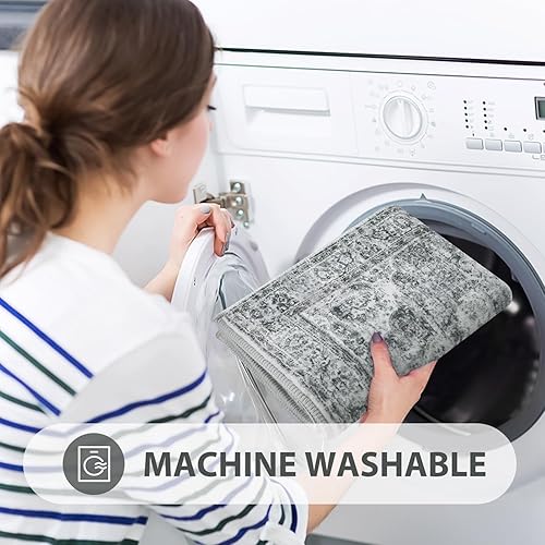 Miniatura 5 de Uphome Tapete de baño gris, estilo bohemio y desgastado, tapete de baño pequeño de terciopelo súper acogedor, antideslizante, lavable a máquina,