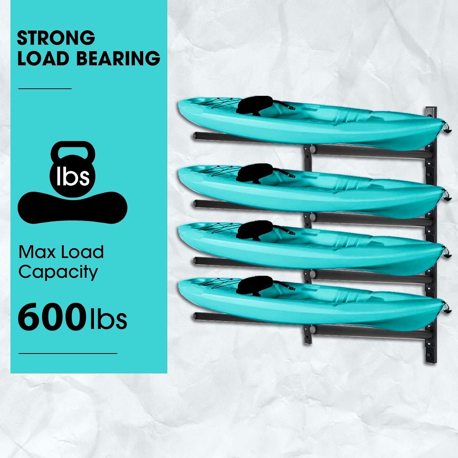 Kayak Storage Rack, Adjustable Wall Mount Kayak Racks for Garage and Outdoor Storage, Heavy Duty Weight Capacity, 2 Level / 3 Level / 4 Level
