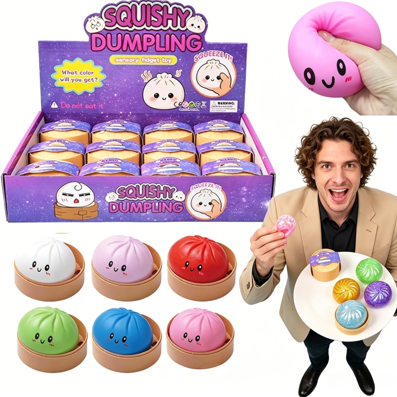 12pcs Glitter Dumpling Squishy, Giant Glitter Dumplings Squeeze, Cute Soft Dumpling Shaped Toys for Relaxation Boys Girls Children Adults Students Home Office Classroom (#02)
