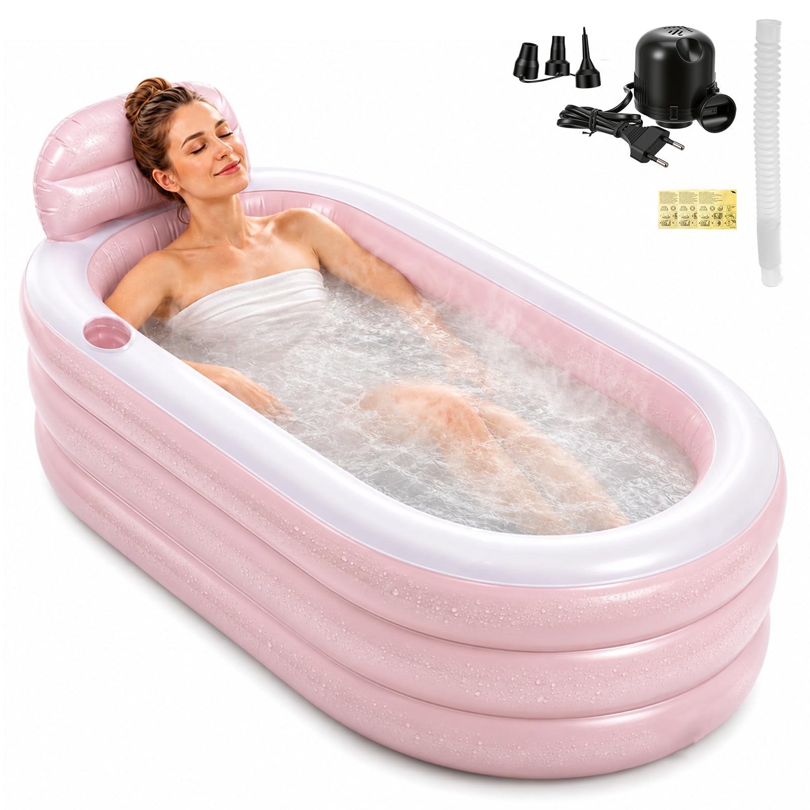 Inflatable Bath Adult, 160cm Ice & Hot Tub with Cup Holder