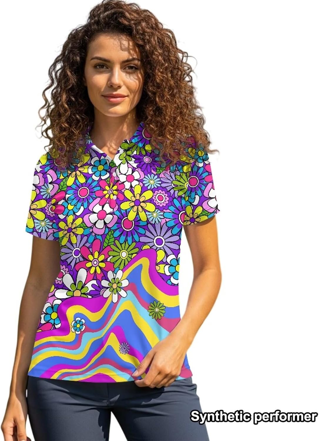 POLERO Hippie Athletic Shirts Women Short Sleeve Golf Shirts 70S Collared Tennis Tops Retro Casual Outfits