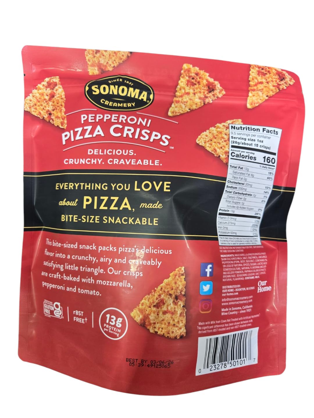 Sonoma Pepperoni Pizza Crisps, 9.5 oz. bag, gluten-free, delicious, crunchy, craveable