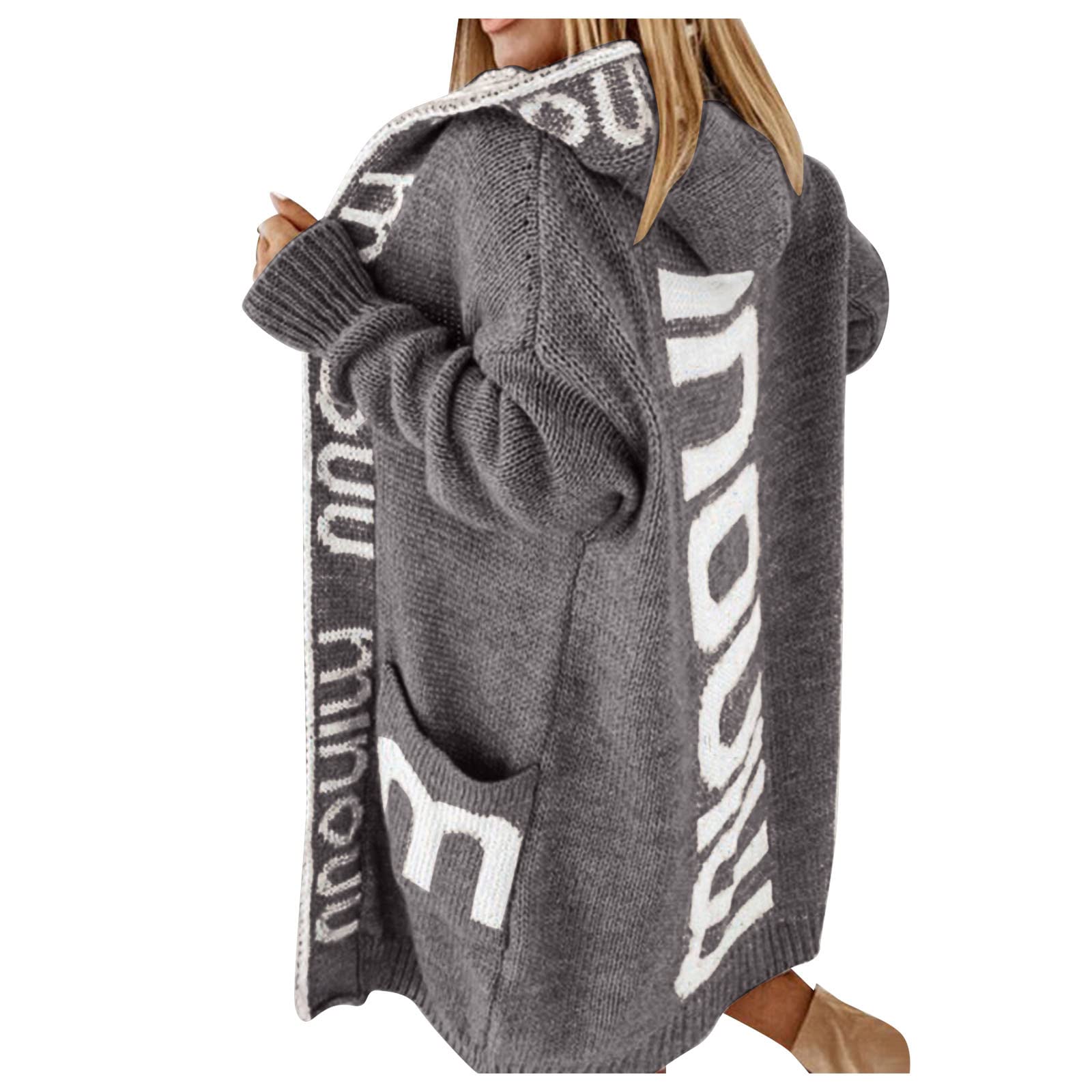 Generisch Chaqueta de punto para mujer, diseño de letras, sin botones, informal, suelta, para mujer