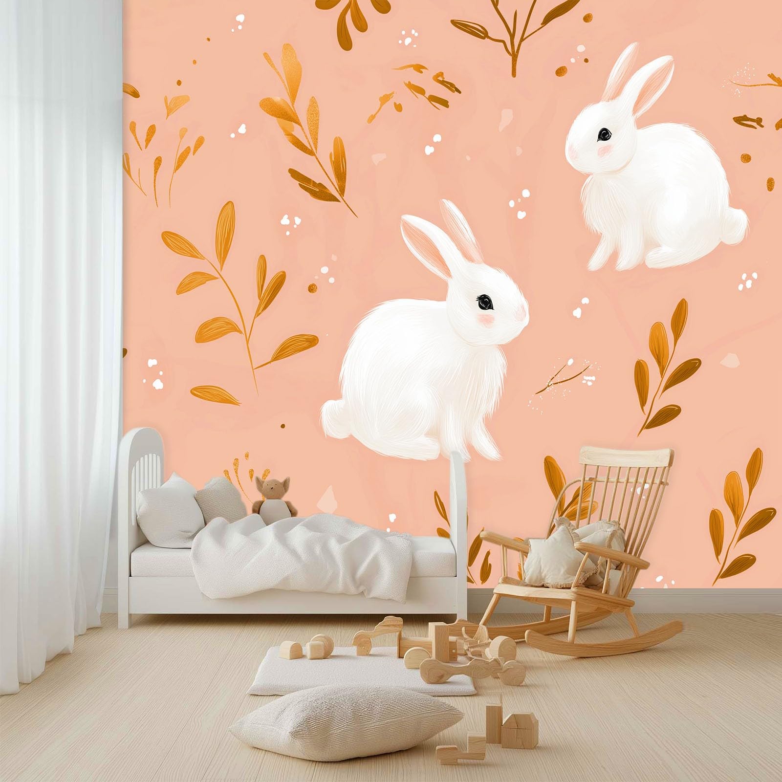 500 x 280 cm, fototapeta z włókniny, na Wielkanoc, zwierzęta, zające, kwiaty, fototapety, do salonu, tapeta z włókniny, efekt 3D, nowoczesna tapeta flizelinowa odporna na promieniowanie UV, dekoracja