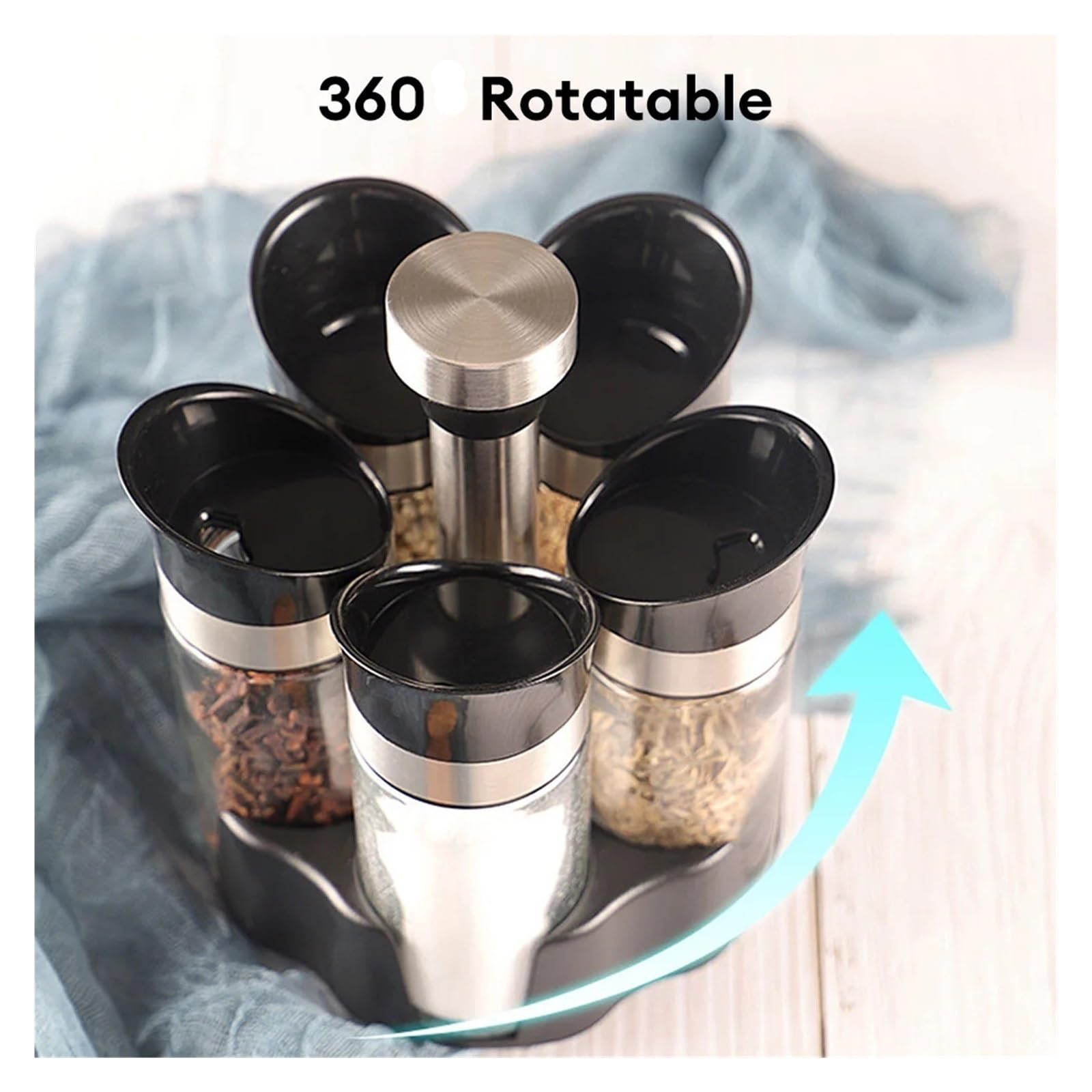 Recipiente para Especias Tarro de Especias, 5 tarros giratorios, pimentero, contenedor, Organizador de condimentos, Botes de Especias, Botella de condimentos Caja De Especias(A)