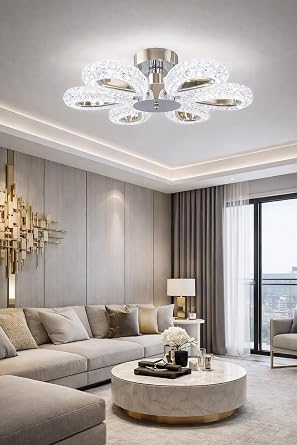 Arel 6l  Plafonyer Krom Led Avize Kristal G r n m Beyaz I k Enerji Tasarruflu Oturma Odas  Yemek Odas  [Enerji S n f  A++]