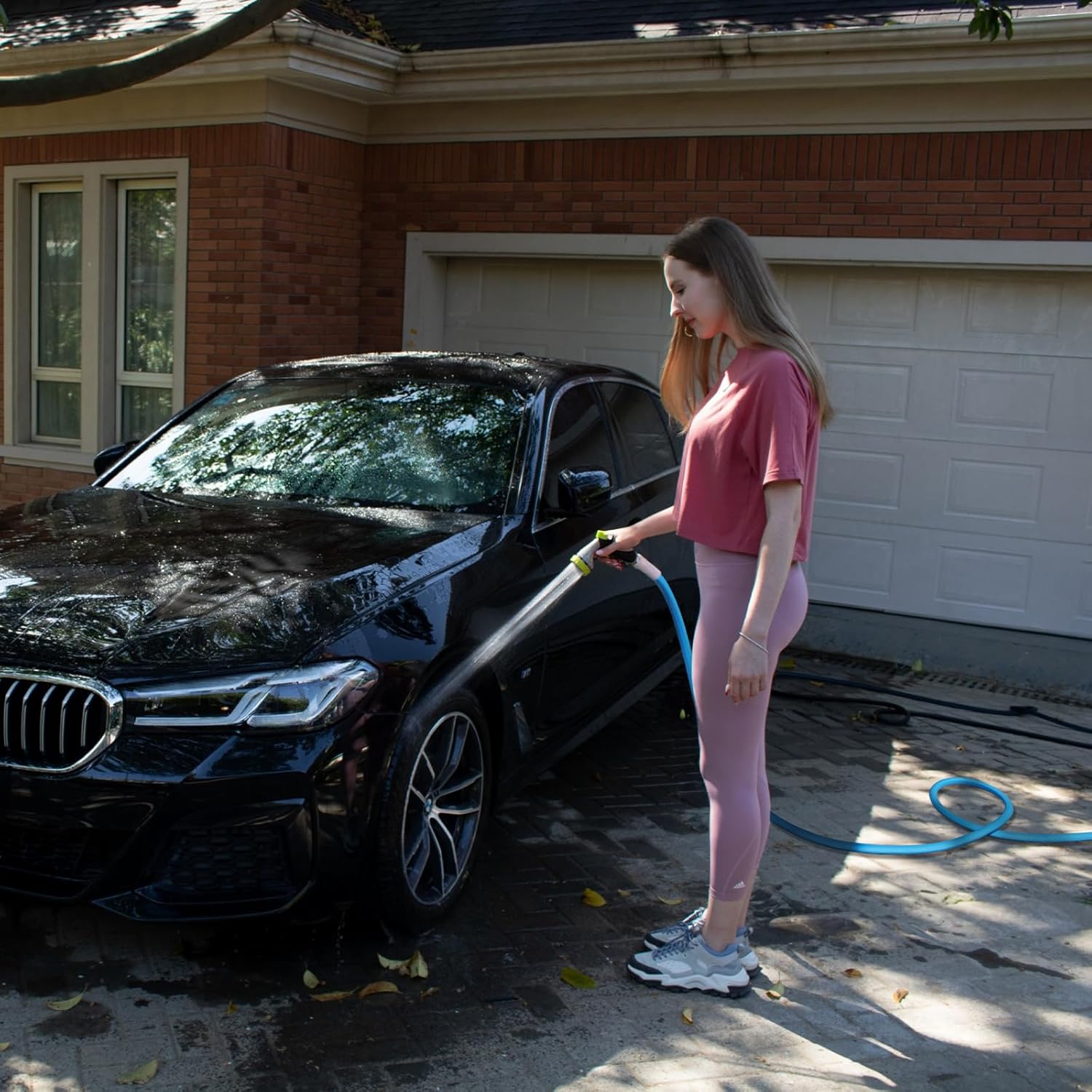 Fevone 75 ft Garden Hose, Triangular Prism Design for Zero Kinks, Heavy Duty, All Weather Flexible Hose with 3/4" Aluminum Fittings, Leak-Free