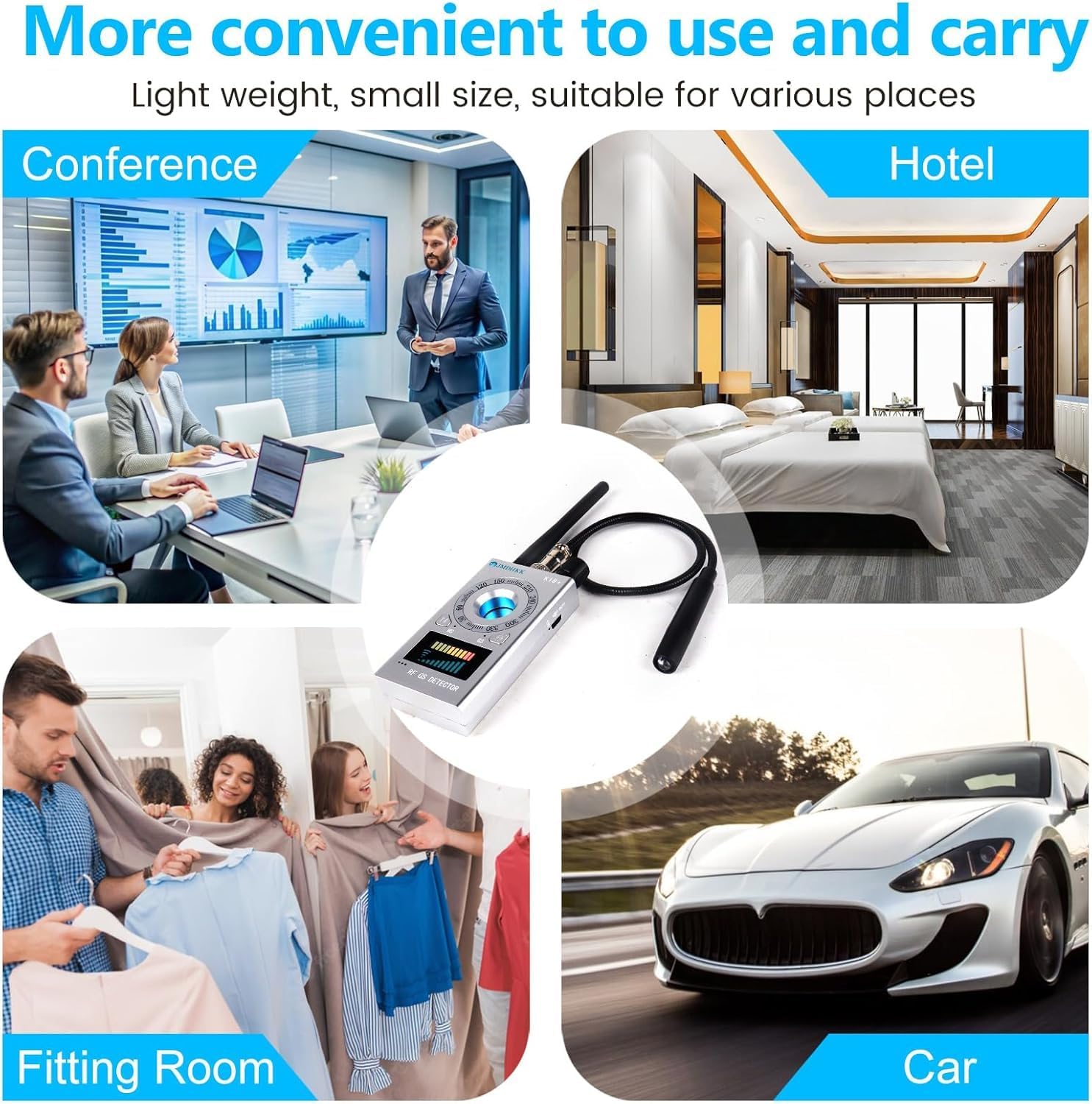 Hidden Camera Detectors, Anti Spy Camera Finder, GPS Tracker Detector, Hidden Devices Detector for Airbnb, Hotels, Bathroom, Home, Office (Black)