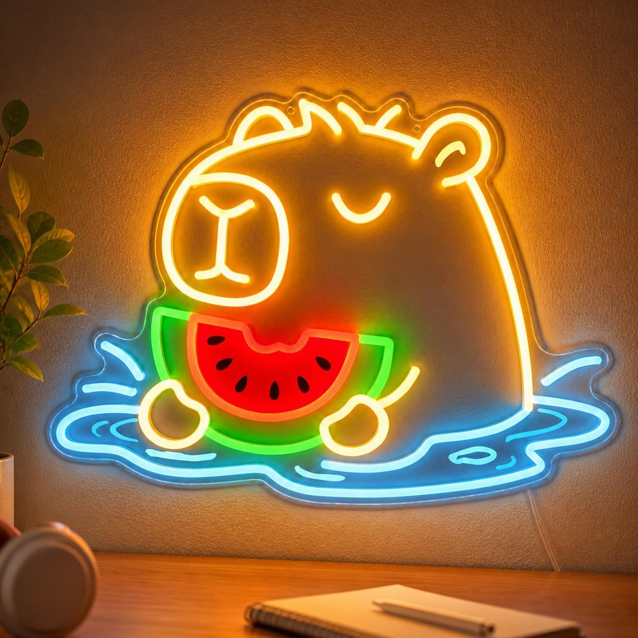 Capybara Neon Sign, Watermelon LED Wall Light for Room Decor