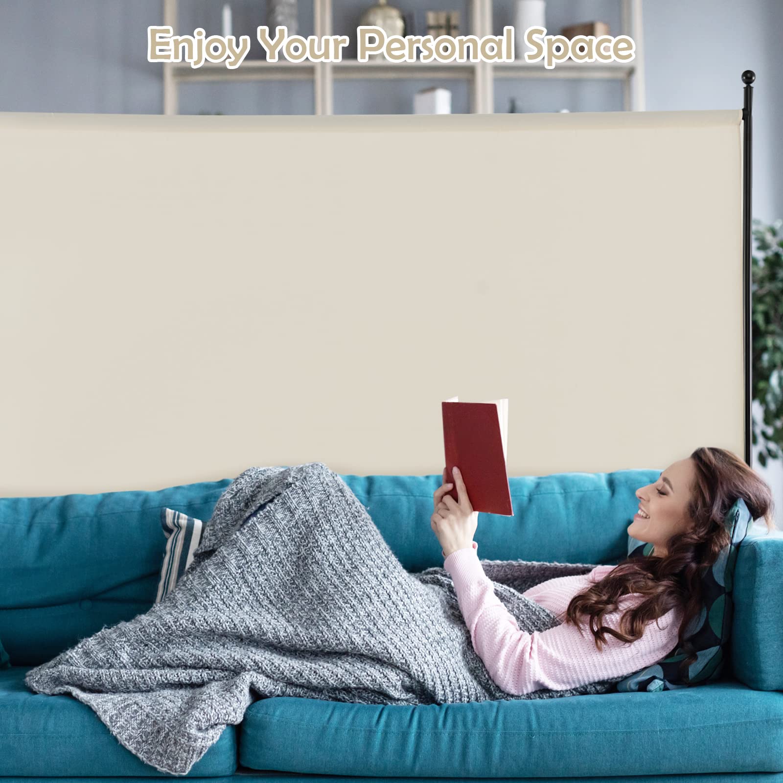 GOPLUS Biombo Separador de Ambientes de1 Panel con Ruedas Bloqueables, Biombo Plegable de Tela con Marco de Metal para Privacidad, Divisor para Salón Dormitorio (Blanco, 1 Panel, 184x184 cm)