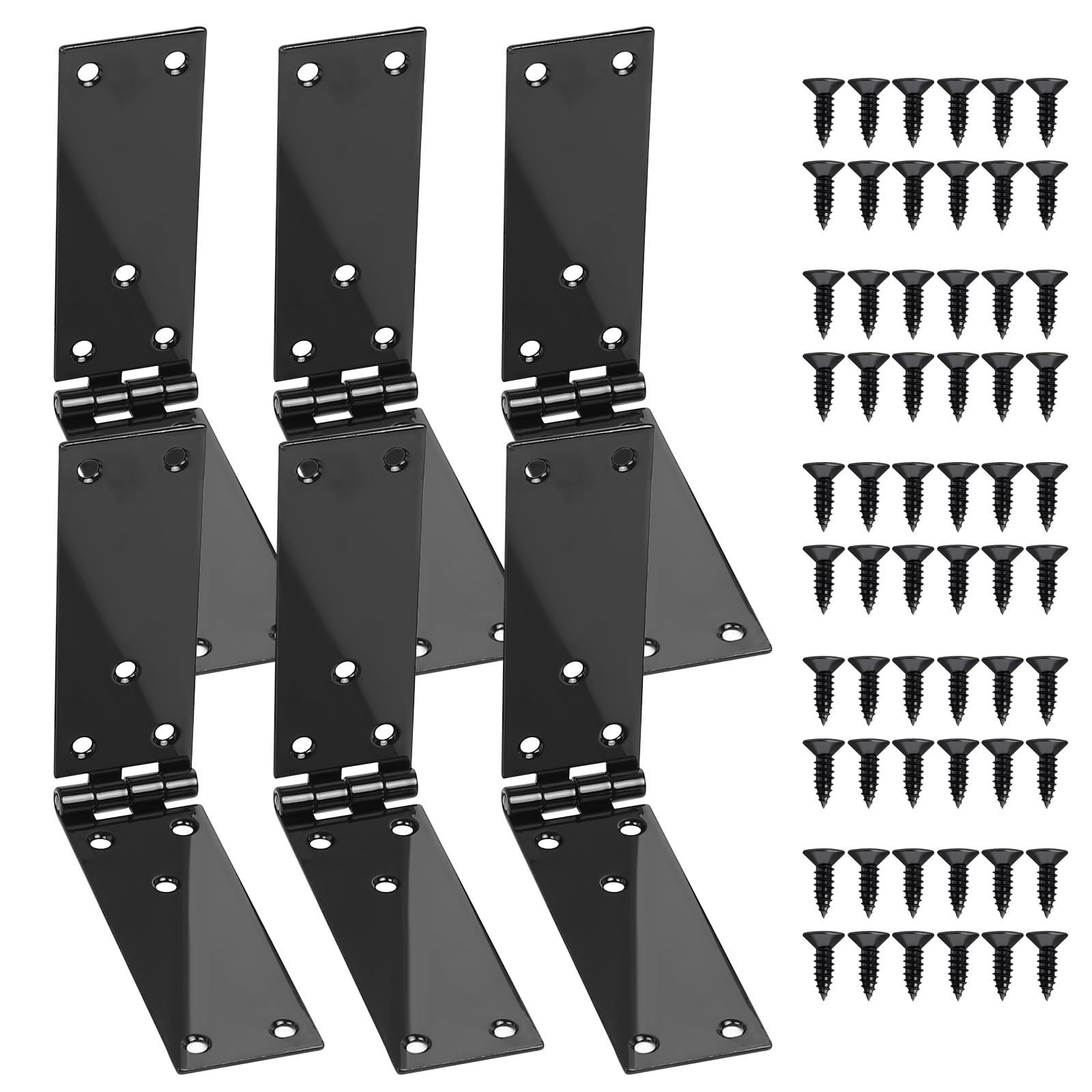 6 Pcs Black Heavy Duty Door Hinges Connectors, Box Folding Hinges for Garden Gate Wooden Door Furniture Tool Boxes(7.87x1.38Inch)