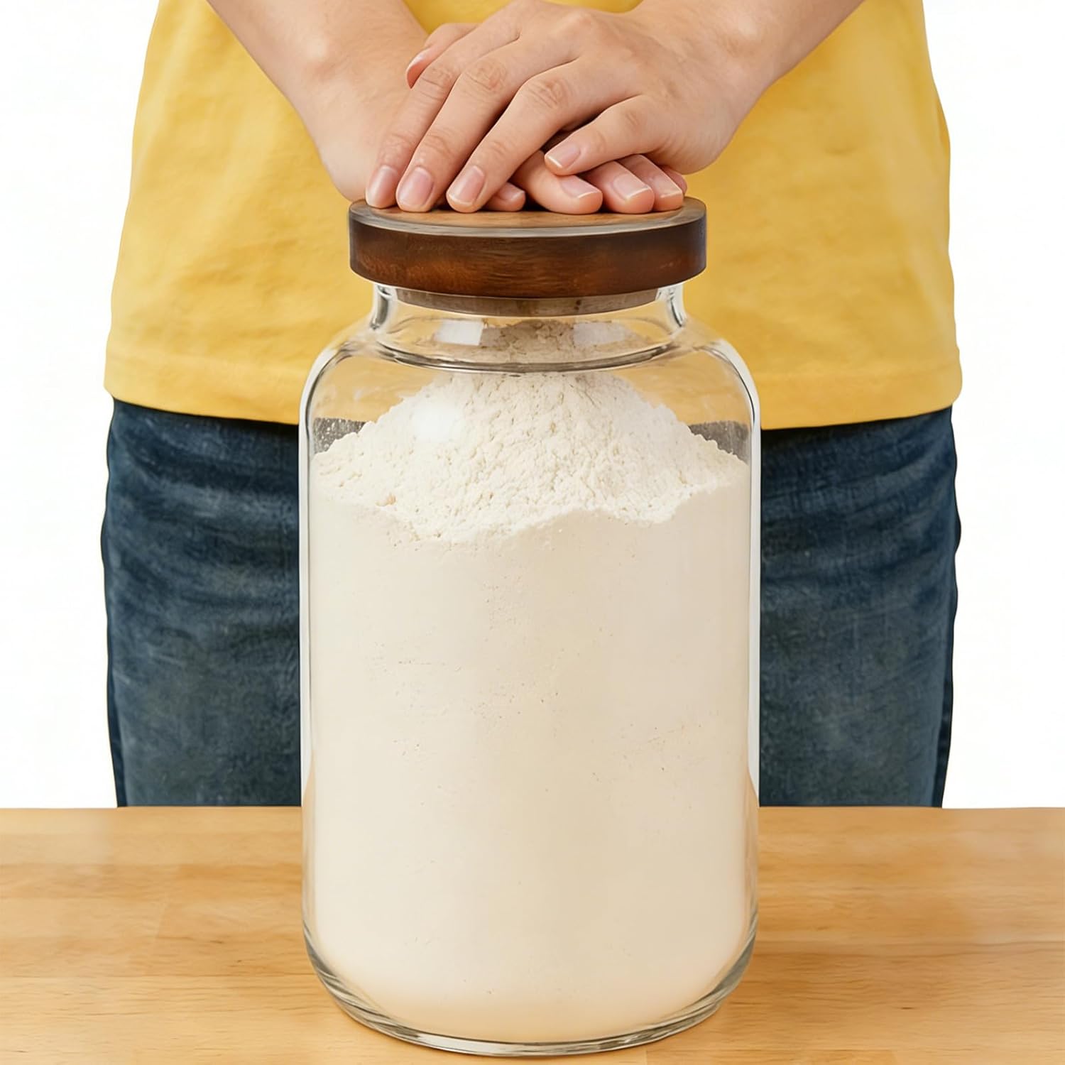 2-Pack Glass Storage Jars with Wooden Lids Single 95 fl oz/2800ml,Glass Canister Set,Airtight Containers for Kitchen Dry Goods, Coffee, Tea, Sugar,Flour,Candy, Cookie, Pasta