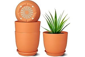8 Inch Plastic Plant Pots with Drainage Holes and Saucers