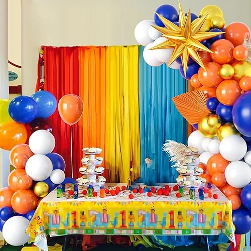 Miniatura 4 de Kit de arco de guirnalda de globos azules y naranjas, naranja, azul marino, blanco, dorado metálico, decoraciones con globos de papel de aluminio de