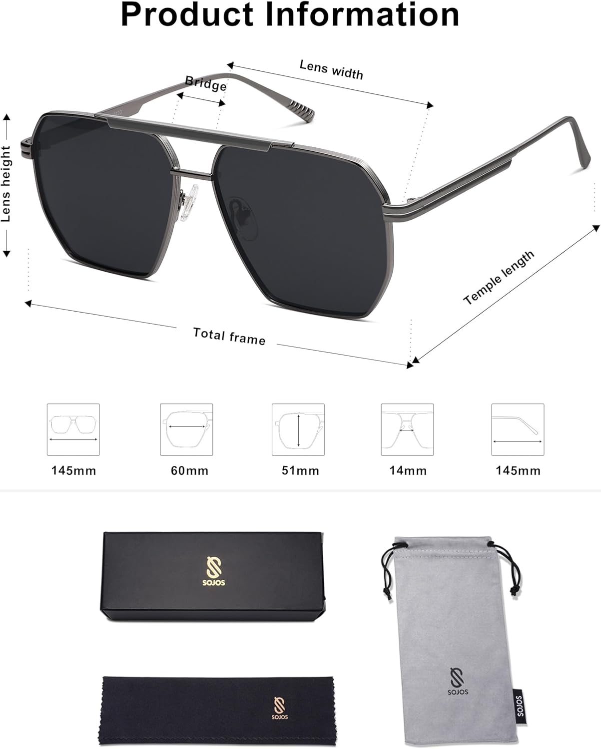 SOJOS Retro Oversized Square Polarized Sunglasses for Women Men Vintage Shades Classic Large Metal Sun Glasses - Image 5