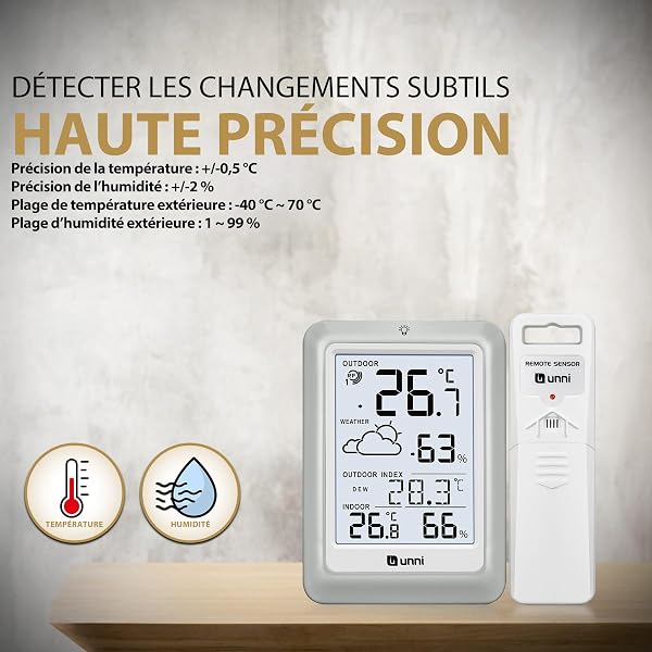 Thermomètre Hygromètre Numérique Intérieur Extérieur, Station Météo Sans Fil Numérique, Température Humidité Moniteur Avec Capteur à Distance De 100M, Affichage Rétro-éclairage - 4