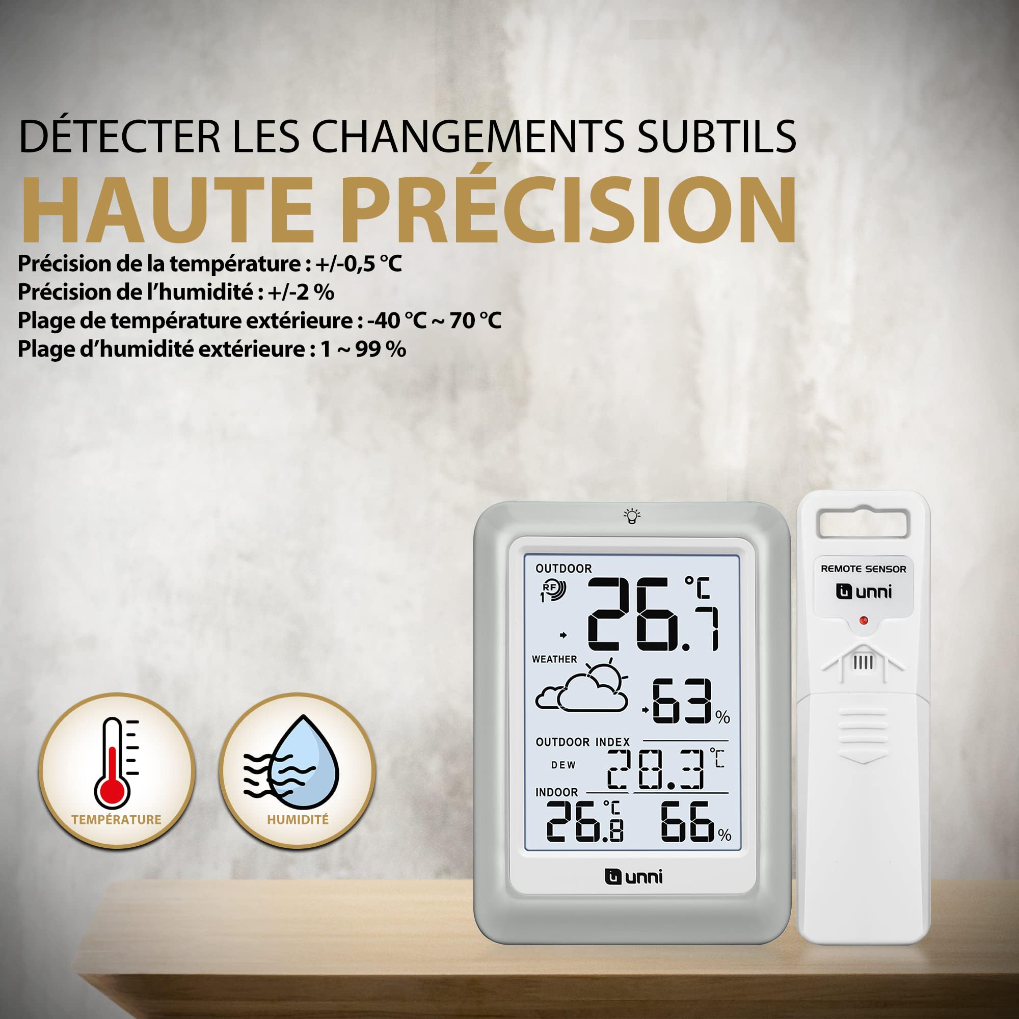 Thermomètre Hygromètre Numérique Intérieur Extérieur, Station Météo Sans Fil Numérique, Température Humidité Moniteur Avec Capteur à Distance De 100M, Affichage Rétro-éclairage - 5
