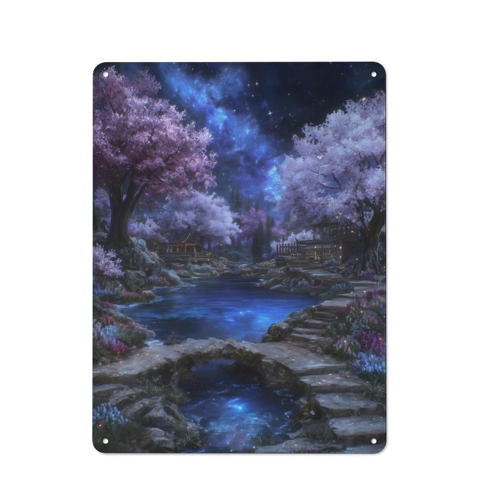 Junmoney Enchanted Garden Under Starry Sky Tin Wall Plaque 40X30cm With For Workshop Wall, Suited To Makers And Diy Enthusiasts