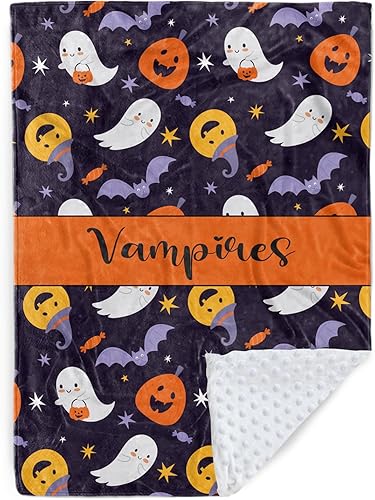 Miniatura 1 de Manta de bebé personalizada de Halloween, manta con nombre personalizado para niños pequeños, franela suave con respaldo de puntos de doble capa,