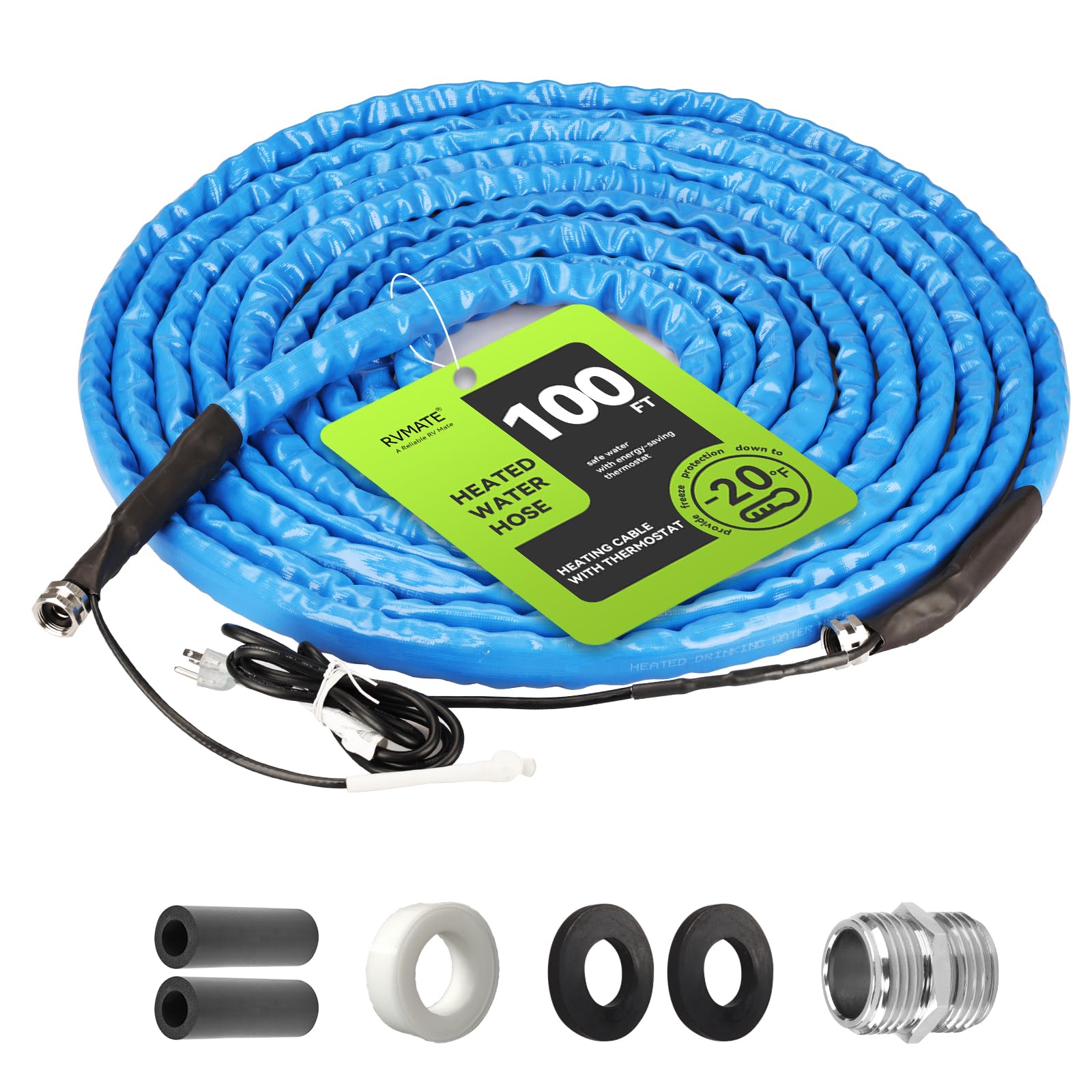 RVMATE Tubo dell'acqua riscaldato per camper 30,5 m, antigelo riscaldato con termostato a risparmio energetico, per camper, casa, giardino, accessori per camper
