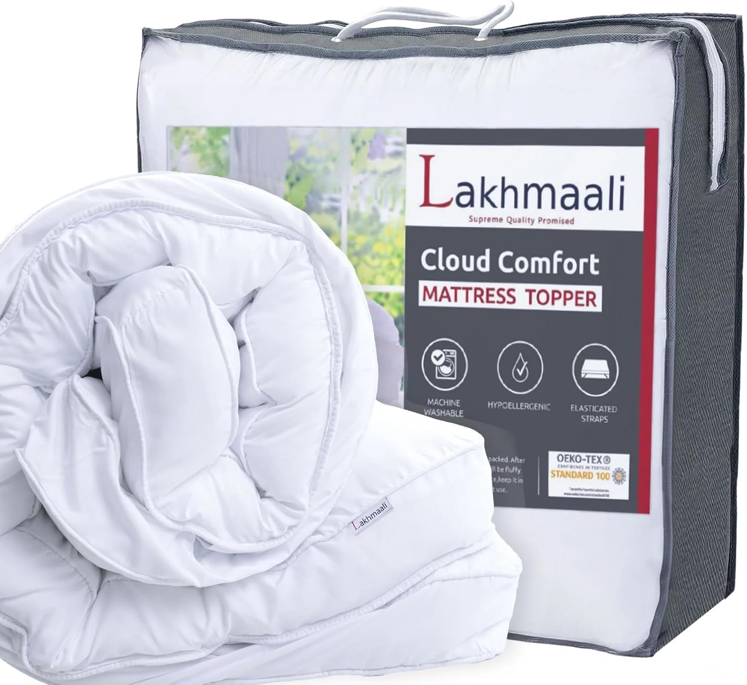 Lakhmaali Mattress Topper Double Bed, Soft & Fluffy Microfiber Quilted