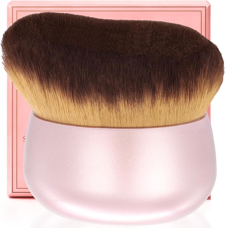 Extra Large Body Makeup Brush For Self Tanner, Leg Makeup &Bronzer Blend,75 mm Wide-headed Kabuki Brush Provides More Even &Pretty Application, Oval Face&Back Makeup Brush, Wet&Dry Use- Pink Rose Gold