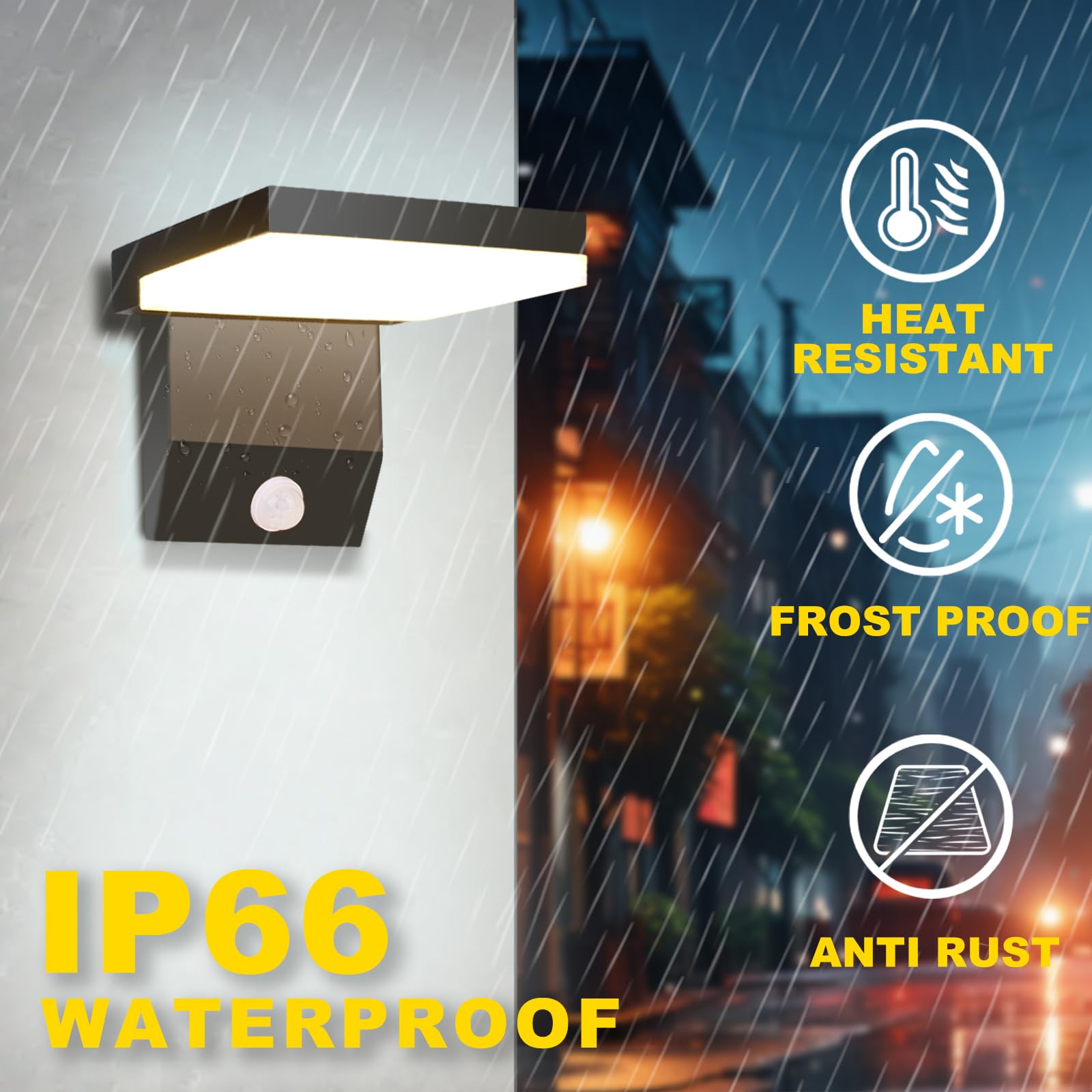 24W Lampada da Esterno con Sensore di Movimento, 2250LM 6000K Applique da Esterno, IP66 Impermeabile Moderno Applique da Parete per Interno, Veranda, Garage, 2 pezzo, Nero