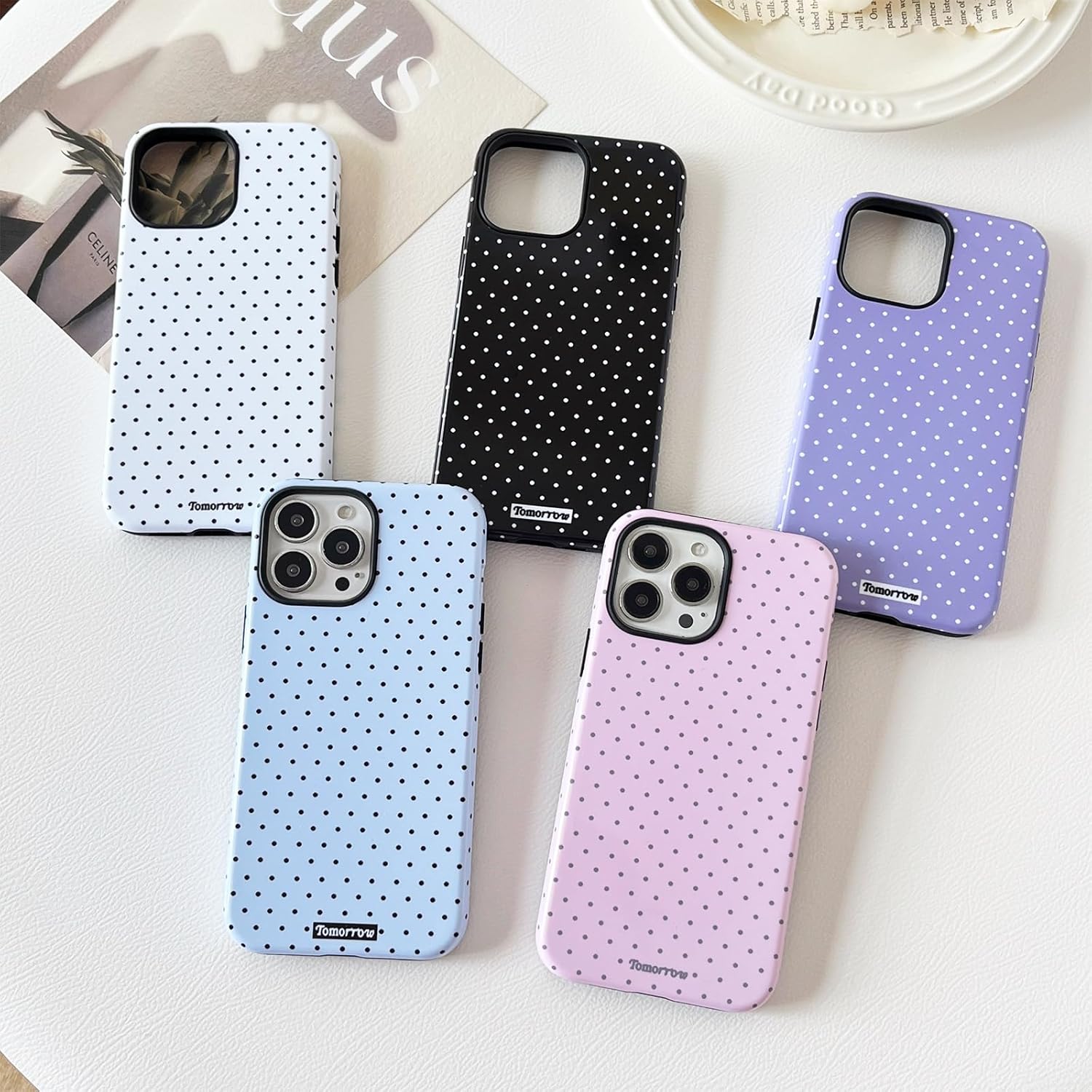 Compatible with iPhone 14 Pro Case, Simple Cute Aesthetic Polka Dot Pattern with Shockproof Soft TPU and Hard PC Protective Phone Case for Women Designed for iPhone 14 Pro 6.1"-White - Image 2