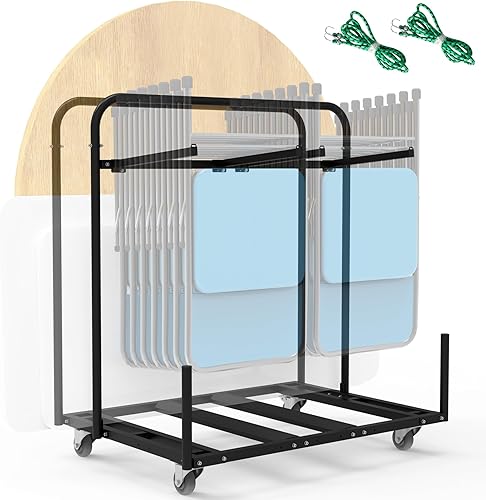 Carrito de mesa plegable con soporte para silla plegable, carrito de mesa redondo 2 en 1 con ruedas giratorias, capacidad de peso de 1000 libras