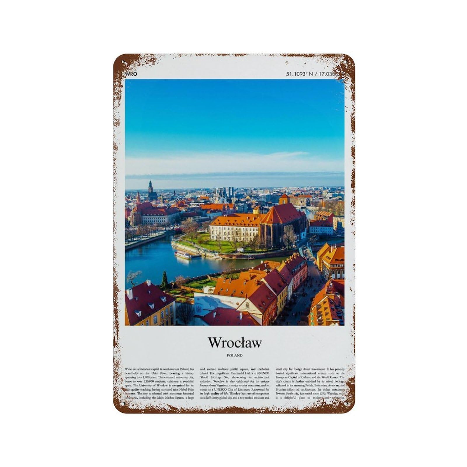xiaoxiaoshen Wrocław Poland City Scenery Wall Decor Art Metal Tin Poster Modern Home Decor Art Home Bar Shop Decorations Vintage Sign 30x20cm