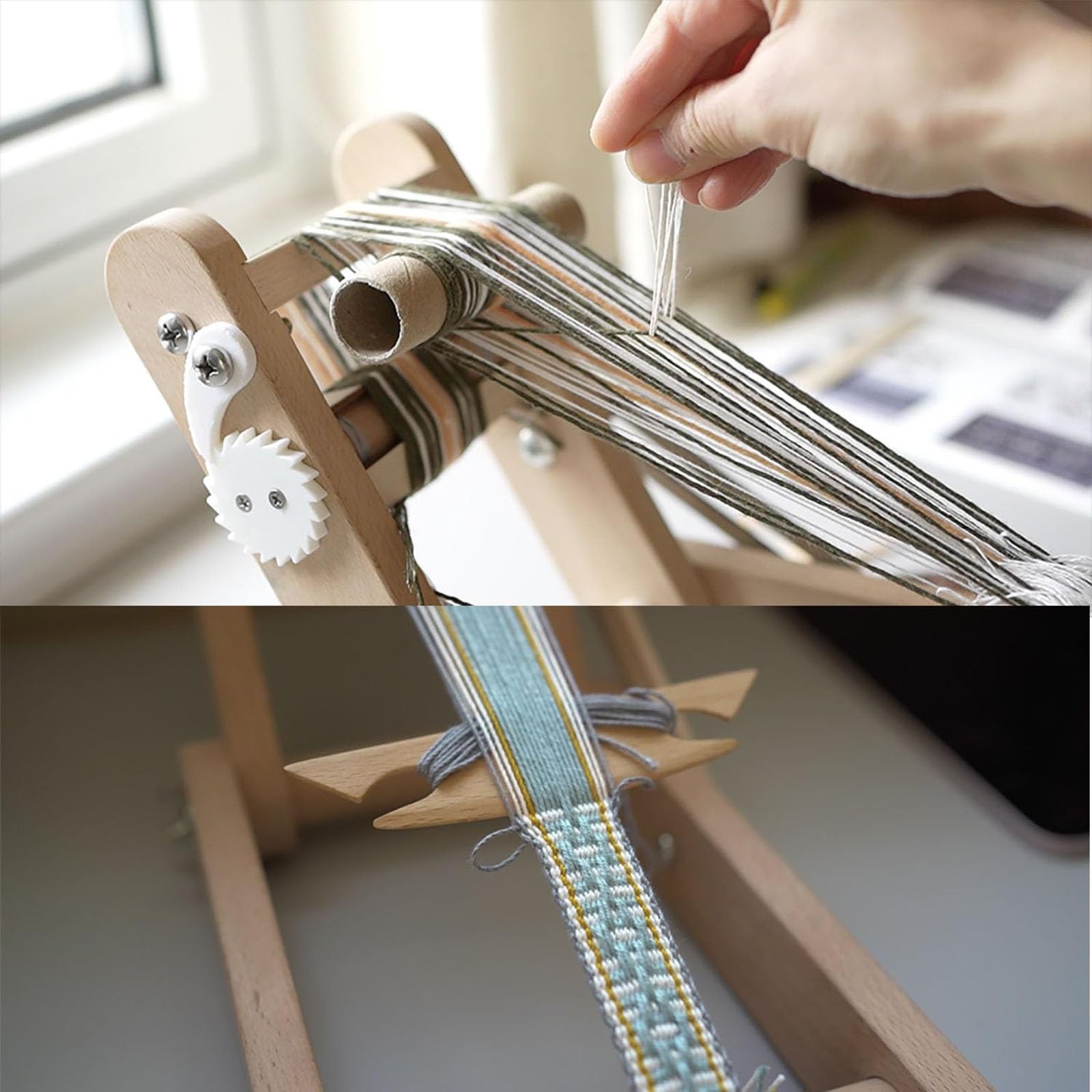 Kit Telaio Per Tessitura In Legno. Macchina Per Fascette Da Tavolo Pieghevole Con Navette; Piccoli Strumenti Multiartigianato Per Lavorare A Maglia Arazzi Per Braccialetti, Cinturini O Segnalibri