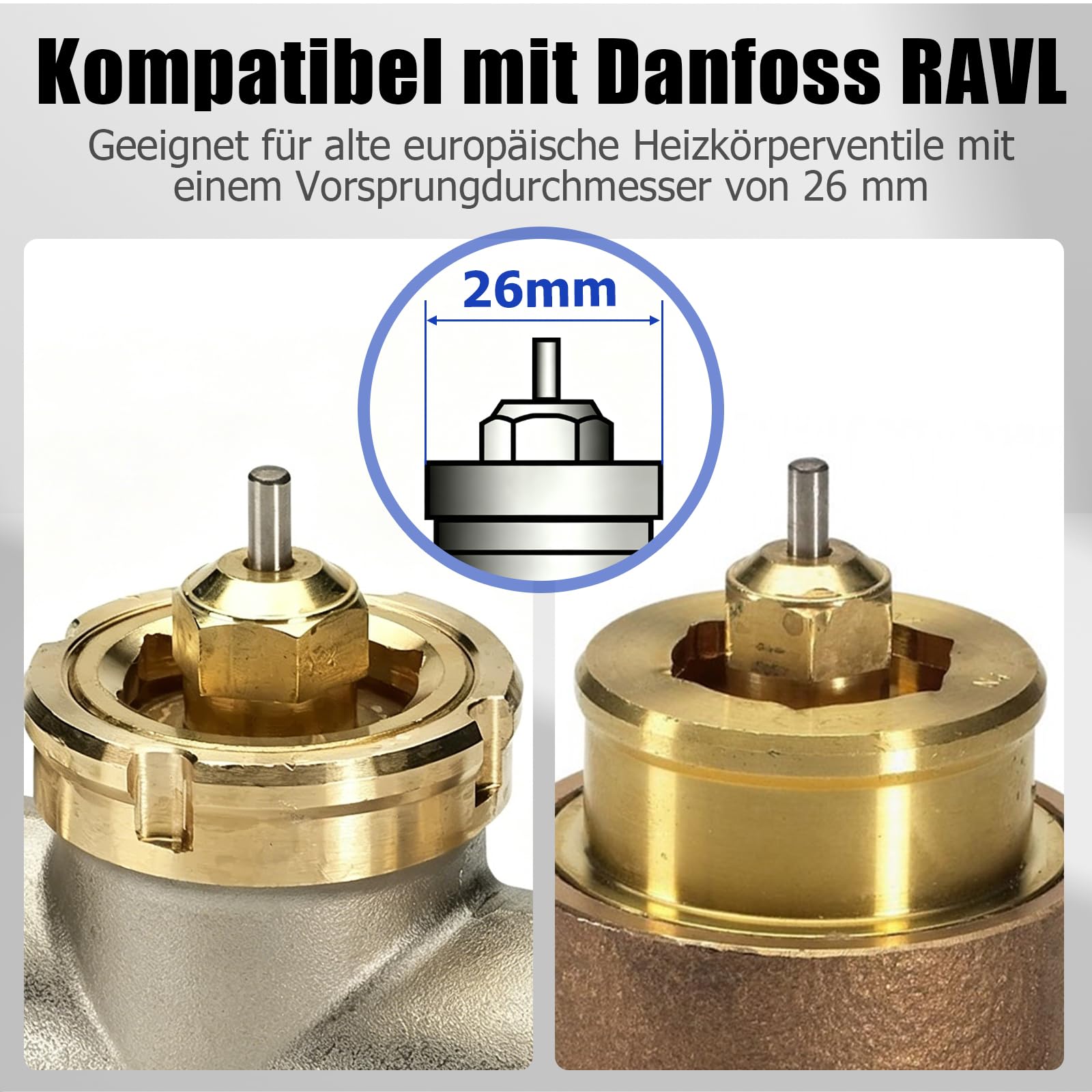 Ancable Adattatore per valvola del radiatore in metallo adatto per Danfoss RAVL 26 mm su testa termostatica M30 x 1,5, accessori per riscaldamento durevoli (4 pezzi)