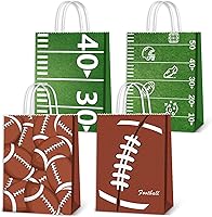16pcs Football Goodie Bags with Handles for Boys - Kids Birthday Party Favor Bags, 4 Styles Kraft Paper