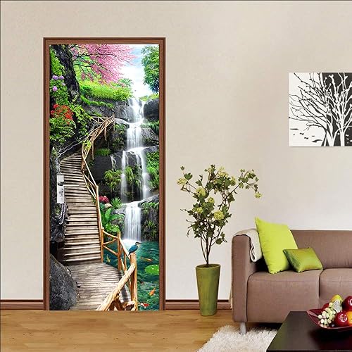Miniatura 3 de ZY-KL Adhesivo 3D para puerta de pared papel tapiz mural impermeable y a prueba de humedad adhesivo de PVC para puerta de dormitorio oficina y hogar