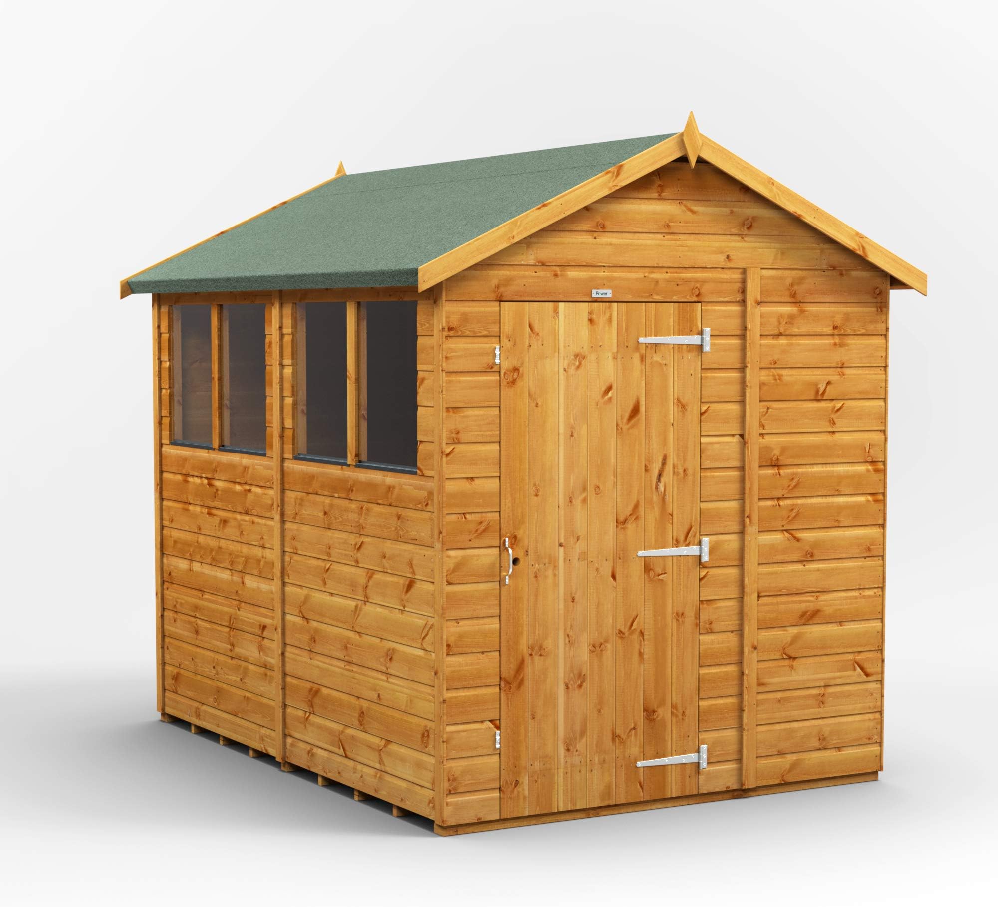 POWER High Grade Premium Apex Garden Wooden Shed with Security Features, PVC Window Sills, Door & Window Flexibility, made from Extra Thick Timber & Toughened Glass